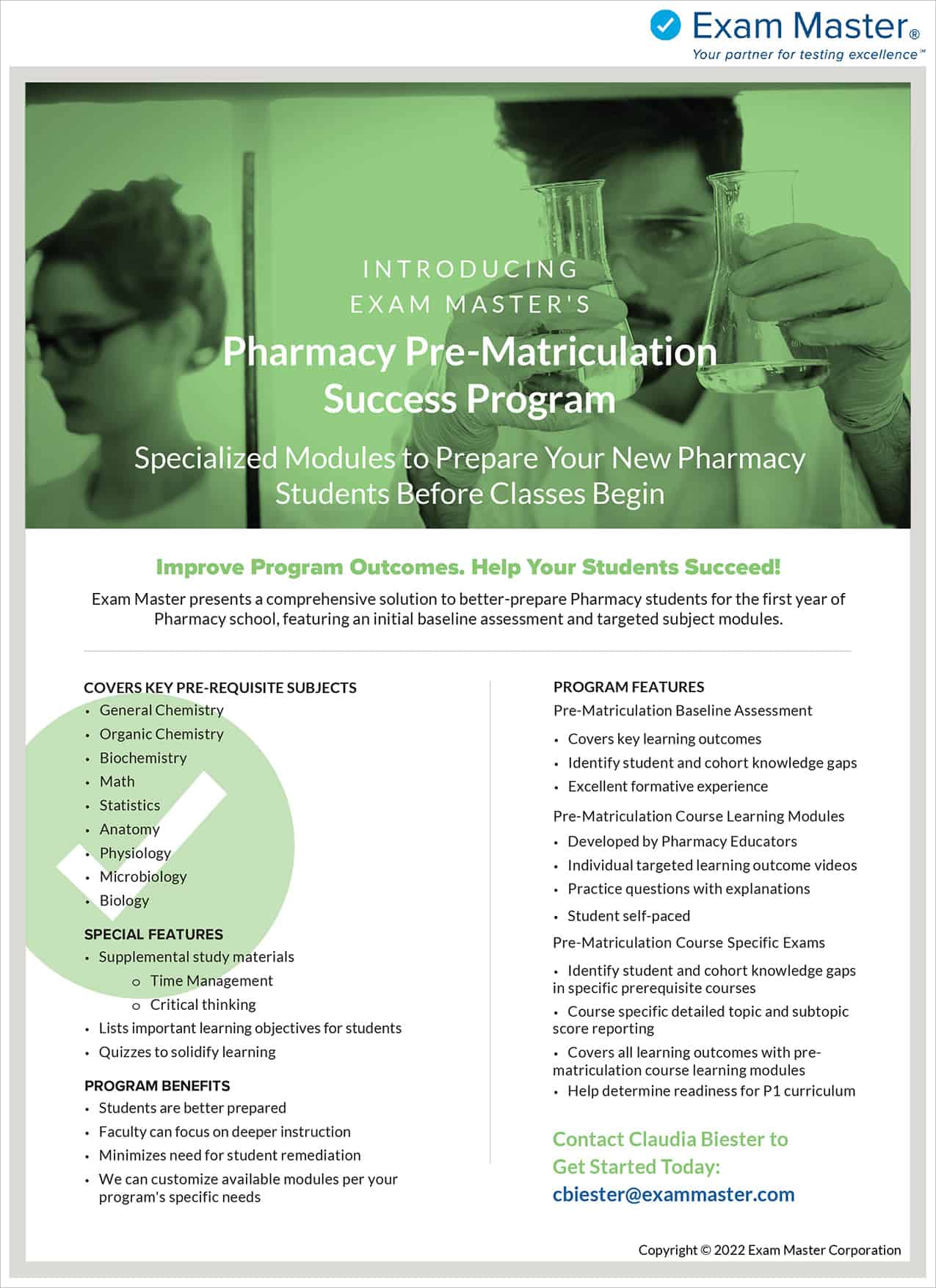 Pharmacy Pre-Matriculation Single-page Flier